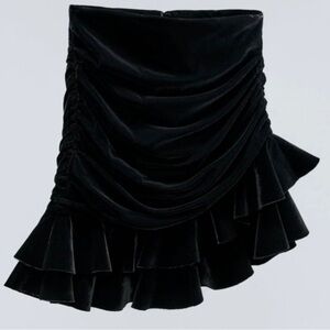 ZARA Black Velvet Tier Ruffle Mini Skirt
